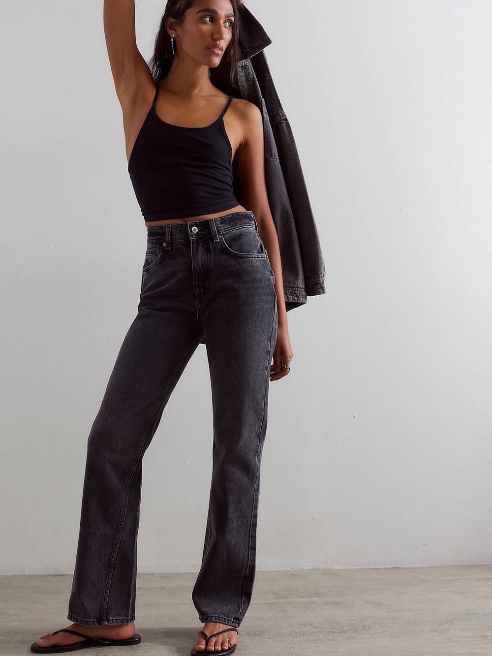 Free People Xena Slim Straight Nonstretch Denim Jeans DARK NIGHT, Size 26